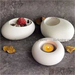 Velas Oval Round Succents Pot Candelabro de hormigón Sile Molde Adoquines Cemento Maceta Yeso Portavelas Contenedor Mod Drop Dh6A5