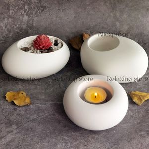 Velas Oval Redondo Suculentas Olla Concreto Candelabro Molde de silicona Adoquín Cemento Maceta Yeso Portavelas Contenedor Molde 221108