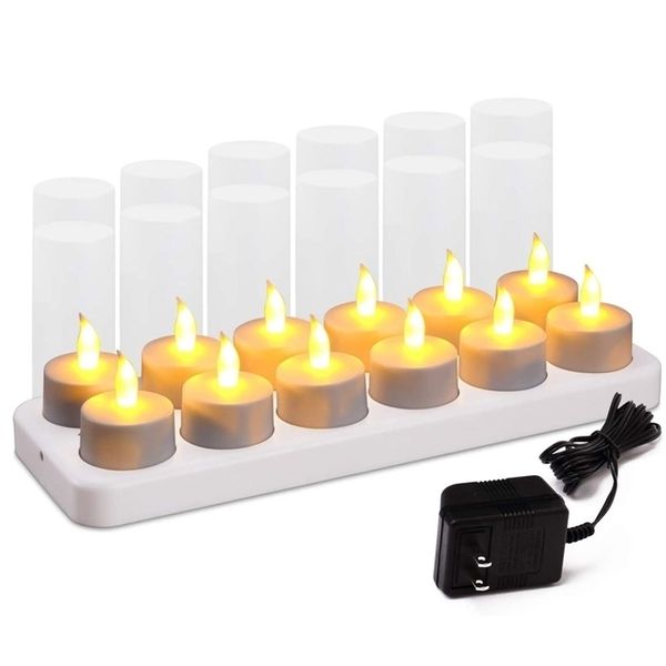 Lot de 12 bougies sans scintillement ou scintillement LED sans flamme avec batterie rechargeable longue durée de vie de la batterie pour la maison de mariage 221010