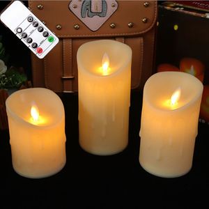 Kaarsen Set van 3 Afstandsbediening Bewegende Lont LED Vlamloos Flikkerend Batterijgevoede Pijler Met Realistische Vlam 230725