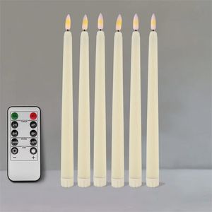 Kaarsen Set van 6 gele flikkerende LED-afstandsbediening Plastic Vlamloze Taper bougie led voor etentjedecoratie 231023