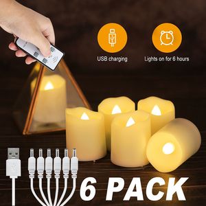 Candles Rechargeable LED Candle Timer Remote Flickering Flames Wedding Birthday Decor Tealights USB Charger Lamp For Home 230613