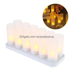 Bougies rechargeables LED scintillantes sans flamme bougies chauffe-plat avec tasses givrées base de charge lumière jaune 4/6/12 pièces/ensemble Y200531 Dro Dhent