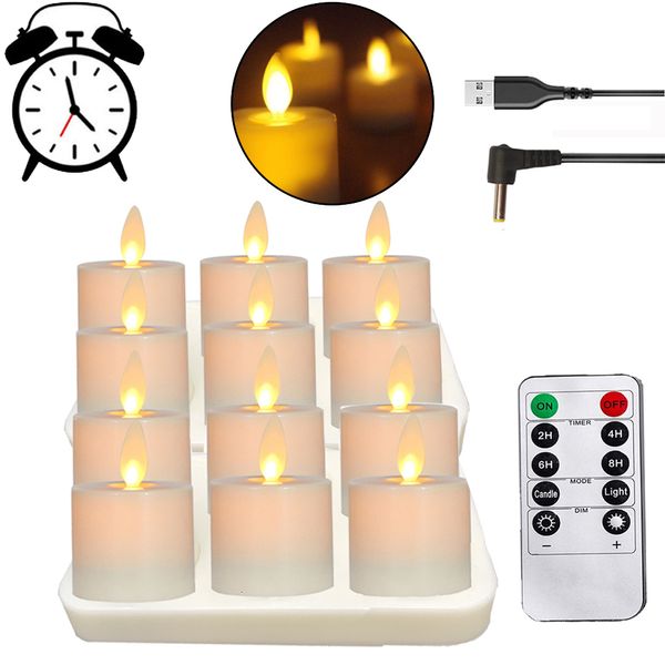 Velas Control remoto recargable LED Luces de té sin llama con pilas Luces de té parpadeantes realistas con mecha móvil 230915