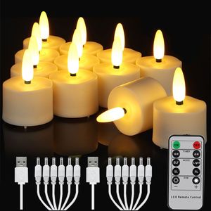 Kaarsen Oplaadbare theelichtjes met timer-afstandsbediening Flikkerende vlam Jaar LED-huisdecoratie voor Halloween Kerstmis 230907