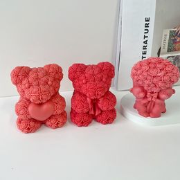 Velas Rosa Oso Corazón Molde Ramo Flor Día de San Valentín DIY Forma Silicona Vela Molde 230217