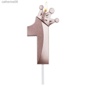 Cougies Rose Gold 1 Birgus d'anniversaire 3d Crow Number 1 Gâteau Topper pour un an Joyeux anniversaire Bougies anniversaires D240429