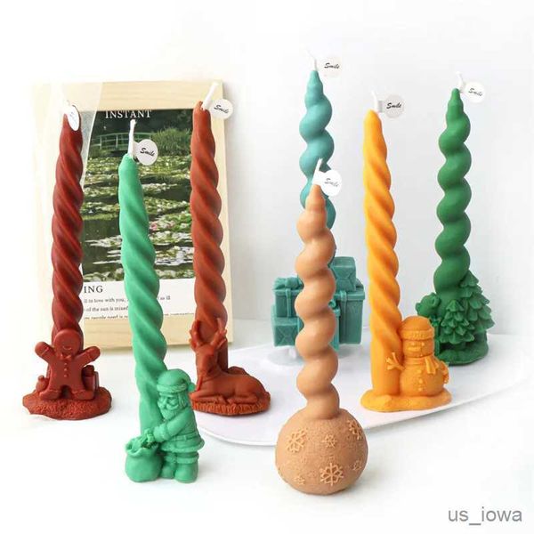 Bougies Père Noël Spirale Longue Tige Bougie Silicone Moule Bonhomme de Neige Elk Arbre de Noël Tordu Pâte Frite Torsades Cylindrique Bougie moule