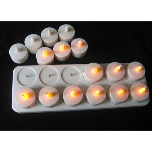 Bougies Ensemble de 12 bougies LED rechargeables sans flamme, lampe électrique statique sans cire, décoration de Table de saint-valentin, de mariage, de noël, ambre 221010