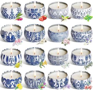 Juego de velas de 16 pequeñas ceras de soja aromáticas, aromaterapia, lata portátil de 2,5 Oz con tapa, regalos de relajación, cesta para madres y mujeres, Sport1 Amg9P