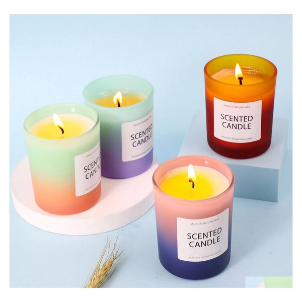 Bougies Cire De Soja Bougie Parfumée Gradient Verre Parfumé Sans Fumée Décoratif P O Tasse Pot Inventaire En Gros Drop Delivery Maison Jardin Dhzew