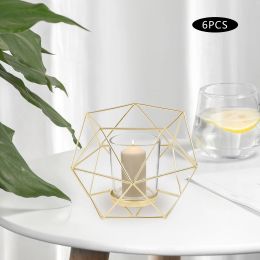 Kaarsen thee licht kaarsenhouders 6 pc's gouden kaarsenhouder voor blawein pijler geometrische tafel kaarsenkandel in het middelpunt voor bruiloft