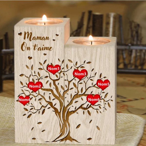 Velas a mi soporte de vela de madera de mamá personalizada Diy Woodine Of Life Family Tree Nombre para Mum Gift Decors Home Decors