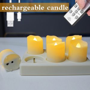 Bougies LED rechargeables USB avec minuterie de flamme vacillante Télécommande pour la maison de mariage Halloween Tealight décoratif 230919