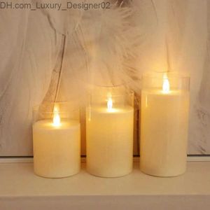 Velas USB Recargable Control remoto Parpadeo Baile Pilar Vela Parafina Cera LED Vela de vidrio Conjunto Decoración del hogar-Ámbar Q240127