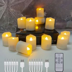Bougies USB rechargeable Tealights minuterie à distance LED de Noël en plastique sans flamme scintillement pour Halloween décoration de la maison bougie de thé 230907