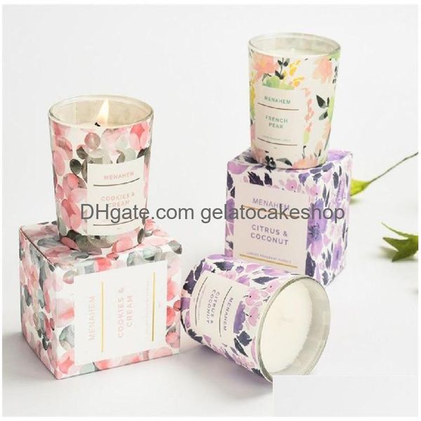 Bougies de mariage de luxe bougie parfumée cadeau coton mèche cire de soja arôme bocal en verre parfum sans fumée série de fleurs aromathérapie goutte D Dhvxj