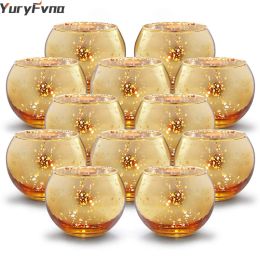 Candles YuryFvna 6/12 Pcs Mercury Glass Candle Holders Votive Tealight Candlestick Wedding Centerpieces Parties Home Decoration Gift