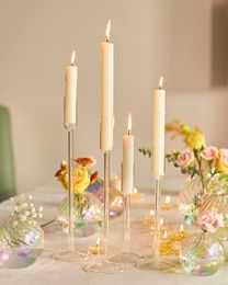 Candelabros, candelabros cónicos de vidrio, juego de 4, candelabros para eventos, fiestas, bodas, recepción, mesa, centro de mesa, decoraciones