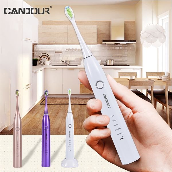 CANDOR 5168 brosse à dents sonique électrique à induction de sécurité à ultrasons charge adulte ipx8waterproof avec 16 têtes de brosse 220224