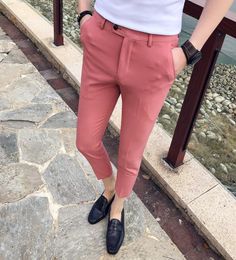 Candy 8 kleuren 2018 zomerjurkbroek roze rood kaki grijs legermode effen pakbroek Erkek Pantolon skinny fit moda masculina4858459