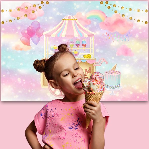 Candy Bar Shop Tema de telón de fondo Decoración Helado de helado Parcake Lollipop Sweet Baby Baby Farty Fondo de fondo Estudio de fotos