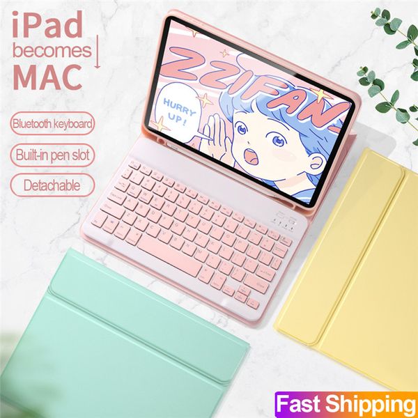 Para iPad Air 4 10.9 Pro 11 Cubierta de caja de cuero de teclado inalámbrico para 9.7 teclados Bluetooth con ranura para lápiz de soporte