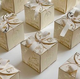Candy Box Cookie Gift Wrap Romantische bruiloft Gunsten chocoladedozen met lint voor bruids verjaardagsfeestje benodigdheden Champaign Gold