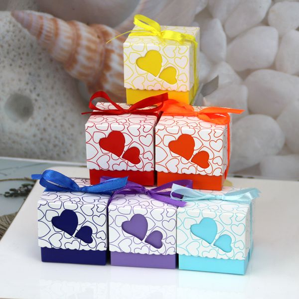 Favor Holders Candy Boxes for Wedding Birthday Party Festival Double Hollow Love Heart Laser COUPE COUPE CADE BOX BOX BOX AVEC RIBBON