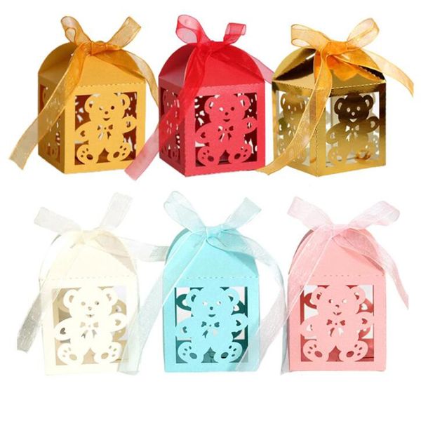 Boîtes de bonbons Little Bear Sweets Favor Boîtes-cadeaux avec ruban Baby Down Birthday's Day de la fête des enfants Décor de fête de mariage