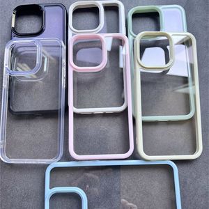 Candy Bumper Clear Cases pour iPhone 15 14 13 12 11 Pro Plus 15pro 14pro 13pro Couverture arrière Cristal Simple Transparent Antichoc DIY Étui de téléphone portable