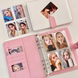 Candy Color A5 Pu Leather Binder Pocards Cover mignon Kpop Love-Leaf Collect Book PO Cartes Album de stockage Papeterie de portage 240508
