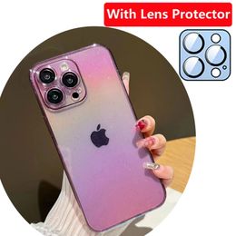 Color caramelo Bling Glitter Gradiente Aurora Láser Transparente Suave Claro TPU Fundas Cubierta a prueba de golpes con lente de cámara Protector de película para iPhone 15 14 13 12 11 Pro Max