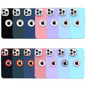 Étuis en caoutchouc de silicone souple TPU antichoc à contraste de couleur bonbon bloquant le trou de logo évidé Sensation mate agréable à la peau pour iPhone 13 12 11 Pro Max XR XS X 8 7 6 Plus