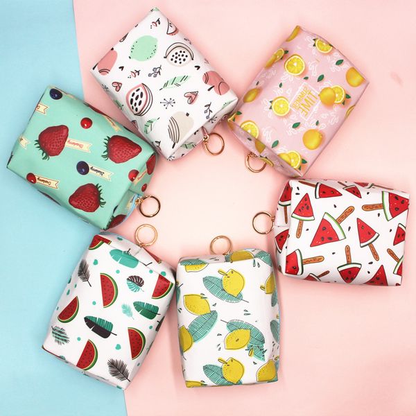 Monedero con estampado de frutas de Color caramelo, neceser de fresa con sandía y melocotón rosa, bolso de maquillaje para niñas, bolso de almacenamiento de gran capacidad