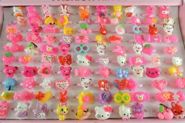 Bagues en plastique pour enfants, couleur bonbon, pour filles, dessin animé, Animal mignon, lapin, ours, bijoux de jour pour enfants, ps14185816355