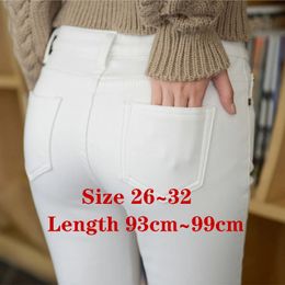 Snoep Kleur Plus Size Mid Taille Skinny Jeans Fleece Denim Broek Stretch Jeans Potlood Broek Winter Dikker Fluwelen Warme Jeans Dames 240315
