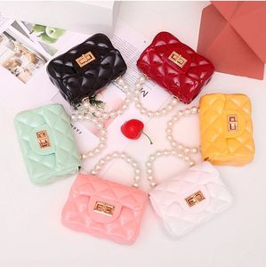 Candy Color PVC Jelly Handtassen Lange Keten Parel Handvat Mini Size Portemonnee Meisje Satchel Tas Dames Messenger Bags