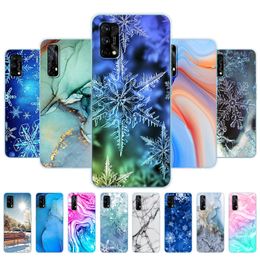 Para Realme 7 Case OPPO Pro Soft Silicon TPU Phone Back Cover Realme7 7Pro Marble Snow Flake Invierno Navidad