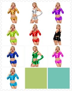 Bonbons Couleur Brillant Pu Tops Faux Cuir Crop Top Sans Manches Sexy Tnak Pole Dance Night Club Wear Bustier Gilet Réservoirs