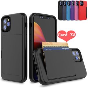 Candy Color Slide Flip Credit Card Slot Wallet Cases Armor Hybrid TPU PC Shockproof Dual Layer Cover voor iPhone 14 13 12 11 Pro XR XS Max 8 7 6 Plus