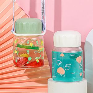 Botella de agua de vidrio transparente de Color caramelo, fruta de dibujos animados, alto borosilicato para niños y estudiantes TX0049