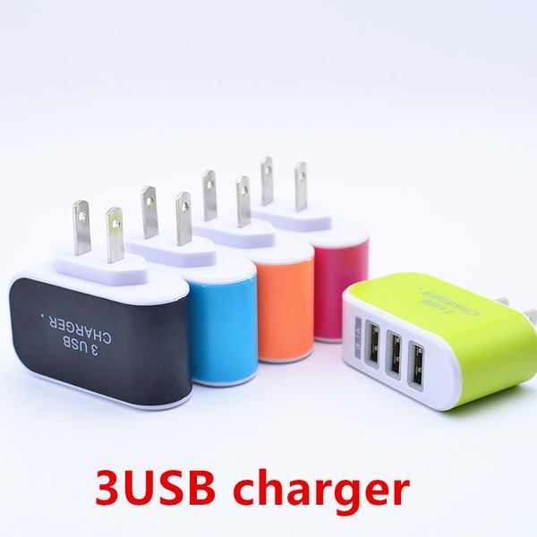 Candy Color US EU Plug 3 chargeurs muraux USB 5V 3.1A LED adaptateur secteur de voyage avec trois ports USB pour Iphone 6 6S 7 plus samsung S7 s6edge