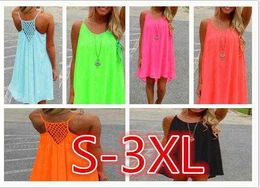 Snoep kleur vrouwen strand jurk fluorescentie 2022 zomer mini jurk mouwloze uitgeholde sexy casual vrouwelijke kleding y220304