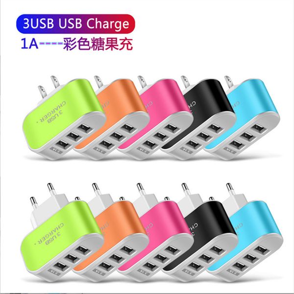 Candy coloré 5 V 3.1A US EU Plug 3 ports USB mur maison voyage chargeur secteur adaptateur chargeurs adaptateurs pour Huawei Xiaomi iPhone Samsung