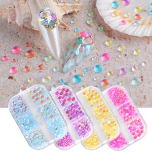 Colores de dulces Tamaño mezclado Sirena Redondo Redondo Perlas de cristal AB 3D Nail Art Art Rhinestones DIY Flatback Piedras acrílicas Decoraciones