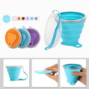 Candy Colors Gobelets télescopiques portables 270ml Coupe pliante en silicone pour l'extérieur Longe Voyage Voyage Tasse pliable Résistant à la chaleur Tasse à eau pliable ZL1316