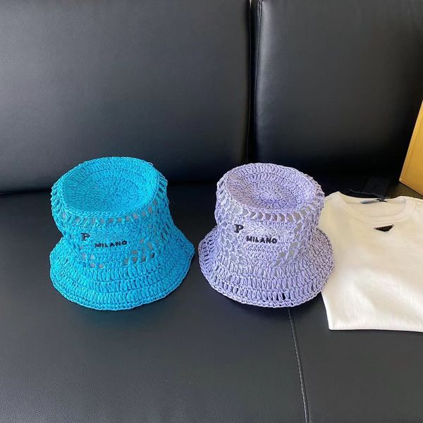 Candy moda mujer diseñador cubo sombrero verano vacaciones al aire libre viaje transpirable letra bordado sombrero de paja tejido a mano