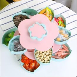 Snoep Snack Organizer Box Plat Lade Roterende Snack Opbergdozen Creatieve Bloemvormige Dubbeldeks Moer Case Fruitschaal Praktische Case B7704