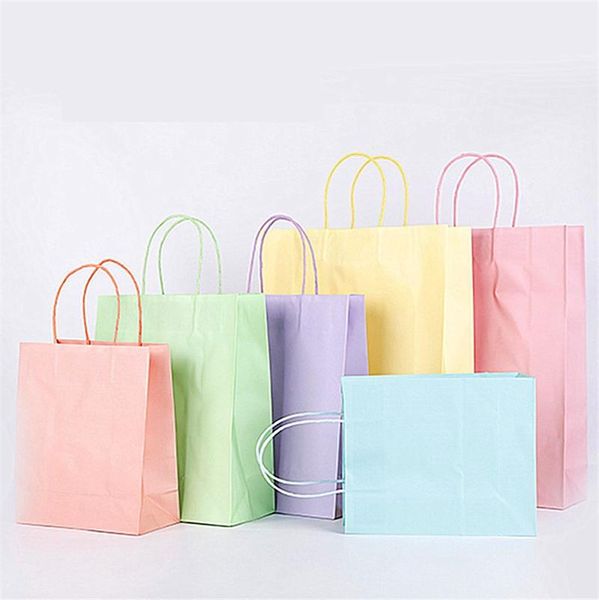 Bonbons Couleur Unie Cadeau Sac Shopping Vêtements Emballage Sac Utile Bonbons Couleur Papier Sac Avec Poignée S M L